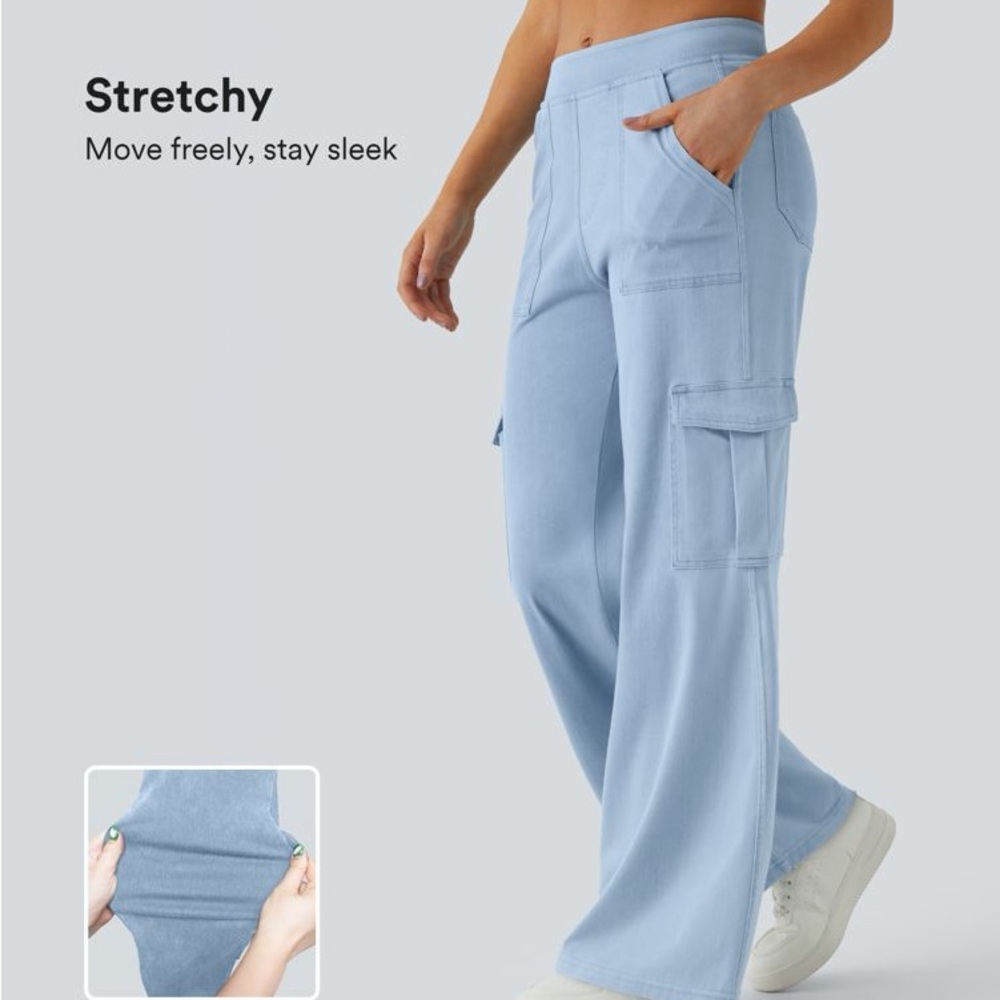 HALARA Wide Leg Cargo jeans in 4-way Flex Denim in Cyan Blue MP